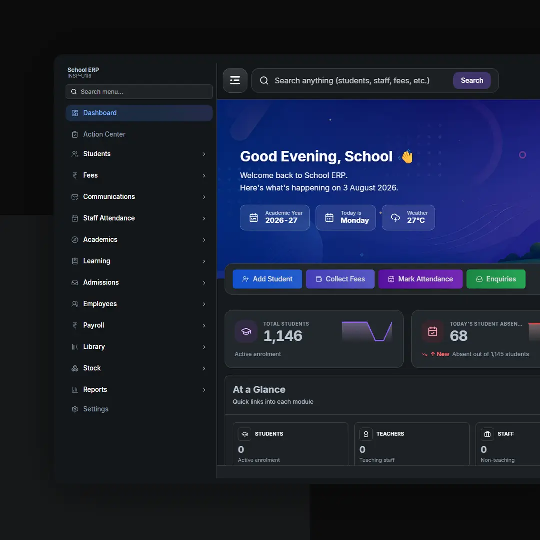 AI-enabled school ERP dashboard by BoffinBrains