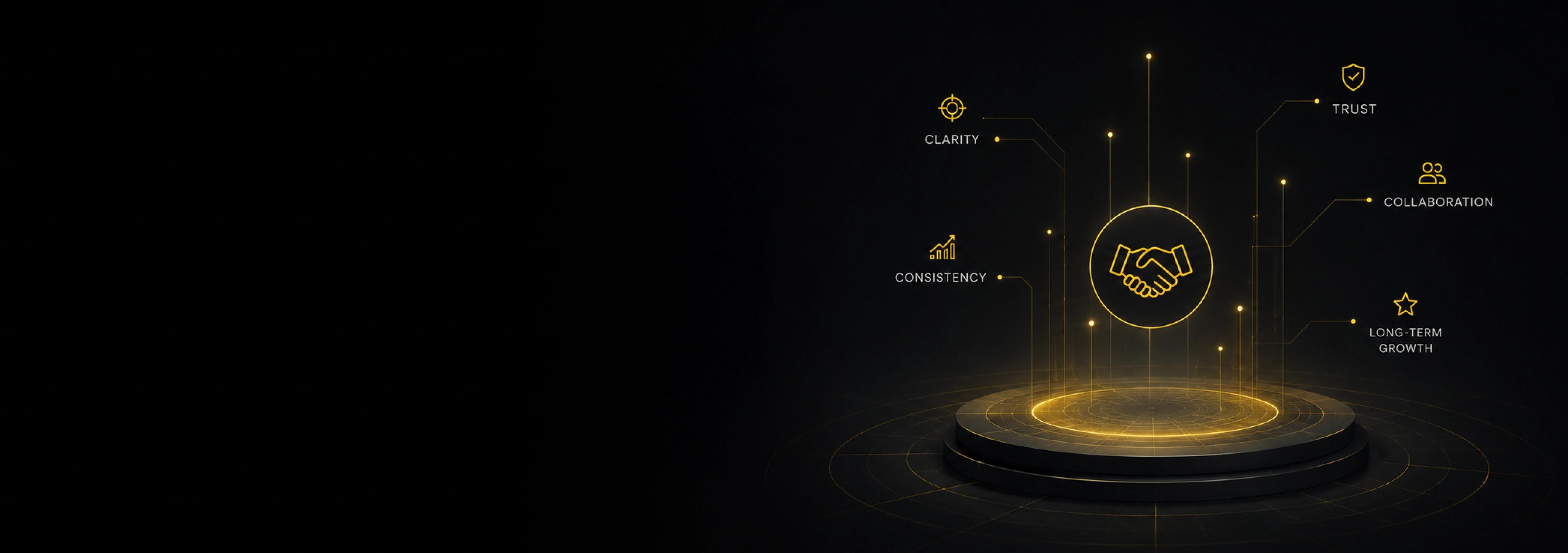 Long-term partnerships illustration with handshake and key values